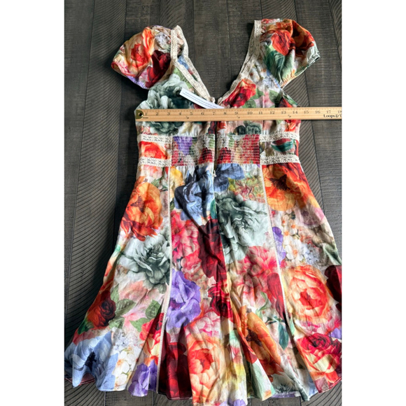Alice + Olivia Floral Lace Trim Puff Sleeve Mini Dress NWT Size 6 - Picture 10 of 12